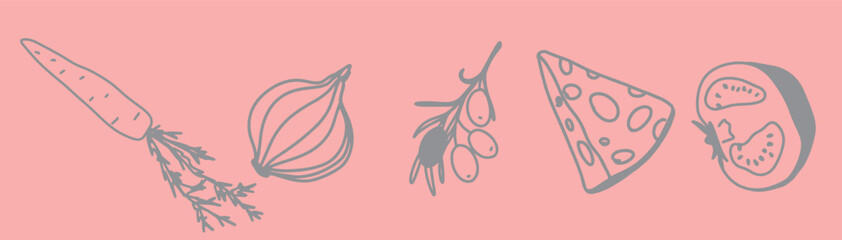 Restaurant. Abstract drawing vegetables. Sketch, ink, line art, vector