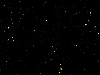 Elegant gold splatter texture on a black background. Abstract vector ink drops and glittery specks create a luxurious and festive design. Perfect for invitations, packaging, posters, branding