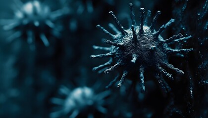 Close up virus model. Blue tone background