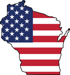 Map of Wisconsin State Design with USA Flag