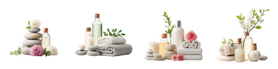 Serene spa scene with natural elements and wellness products