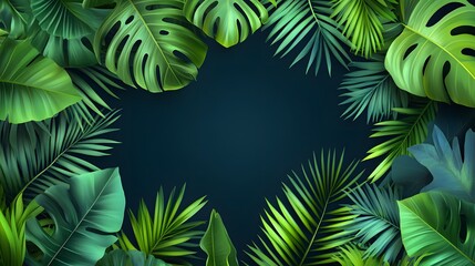 Lush tropical leaves create a vibrant frame.