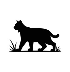 Silhouette lynx wildcat walking through grass vector