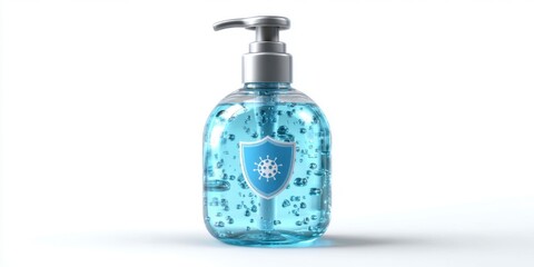 Clear Bottle of Liquid Soap with Pump and Shield Symbol Design
