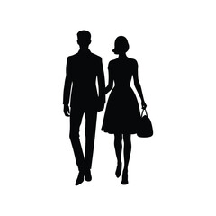 Elegant Couple Silhouette Walking Hand-in-Hand, Fashionable and Stylish