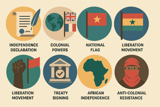 Colonial history icons set &ndash; silhouette, liberation, independence symbols and signs