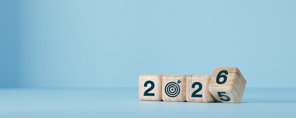 Flipping Wooden cube block for change 2025 to 2026, Countdown to 2026. Loading year from 2025 to...