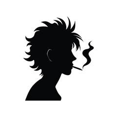 Silhouette of a Person Smoking a Cigarette A Black and White Illustration