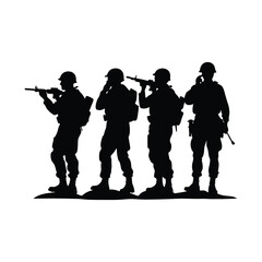 Silhouette of Four Soldiers Military Personnel Illustration