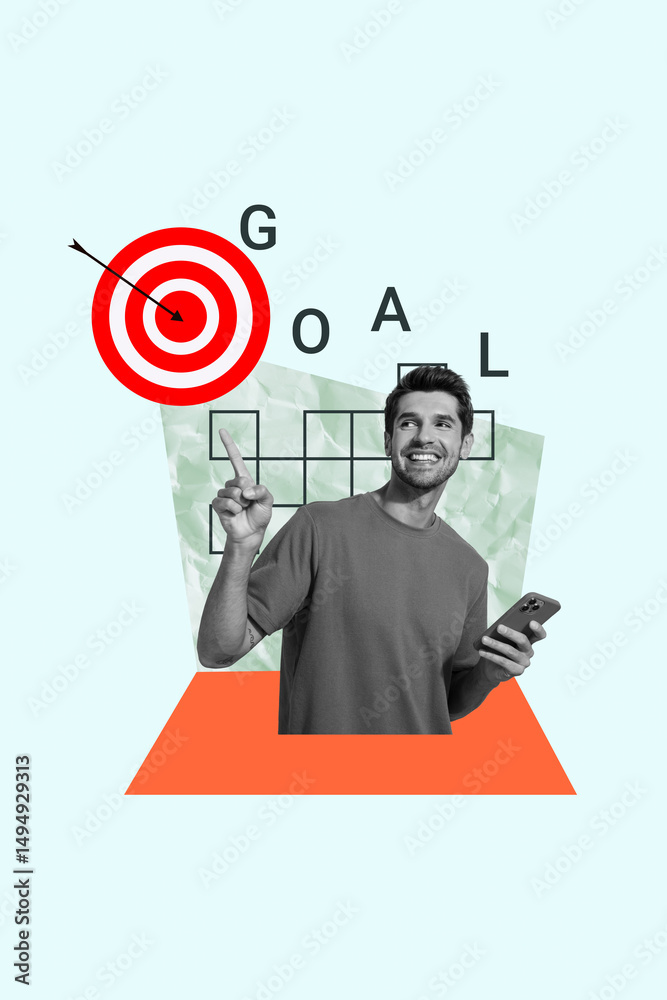 Poster trend artwork template design collage sketch of strategy development progress ambition target aspira