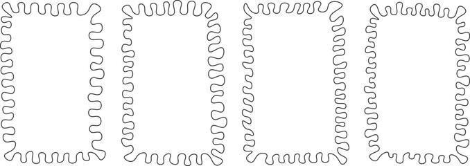 Wavy squiggle curly frames. Wavy edge rectangle frames and circle frames. wiggly border set for present card, gift card, poster, web. Set of elegant whimsical hand-drawn wiggle frames
