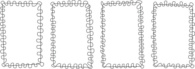 Wavy squiggle curly frames. Wavy edge rectangle frames and circle frames. wiggly border set for present card, gift card, poster, web. Set of elegant whimsical hand-drawn wiggle frames