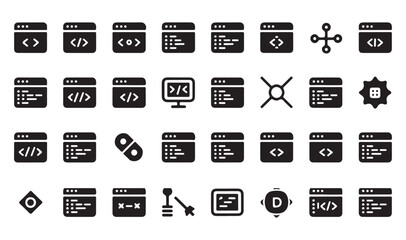 Technology and Communication Icons Set, coding,  Including Scissors, Calendar, and Web Elements