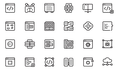 Technology and Communication Icons Set, coding,  Including Scissors, Calendar, and Web Elements