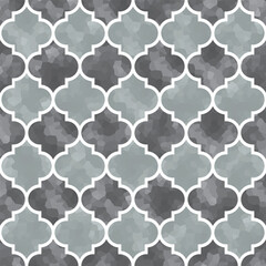 Moroccan tile background texture pattern, exotic, watercolor, modern monochrome black white gray / 異国情緒溢れるモロッカンタイル 背景素材 テクスチャ 模様 エキゾチック 水彩 モダン モノクロ 黒 白 灰色