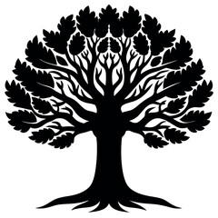 Vector tree silhouette with leaf and branch design for nature illustration