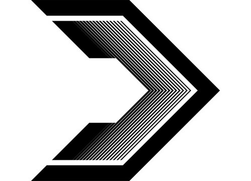 Vector arrow of parallel lines black on white background. Modern striped design element. Direction indicator, navigation, Sport Pattern. Game