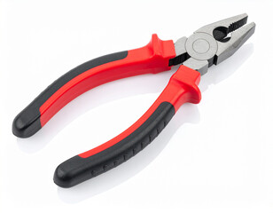 Obraz premium A pair of combination pliers with red rubber grips, isolated on white background