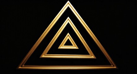 Three concentric gold triangles displayed against a black background
