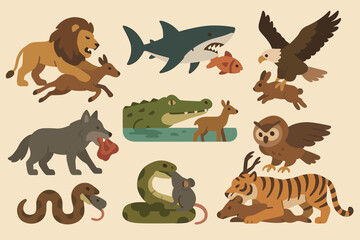 Obraz premium Wildlife and predators icons set – flat, filled, nature and animal symbols