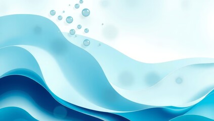 Fototapeta premium Abstract blue wave pattern with floating bubbles on white background