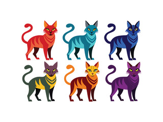 Obraz premium Six colorful cats in a geometric style illustration