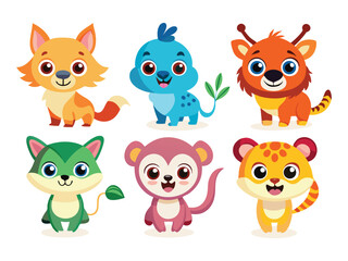 Obraz premium Adorable cartoon animals collection for kids illustrations 