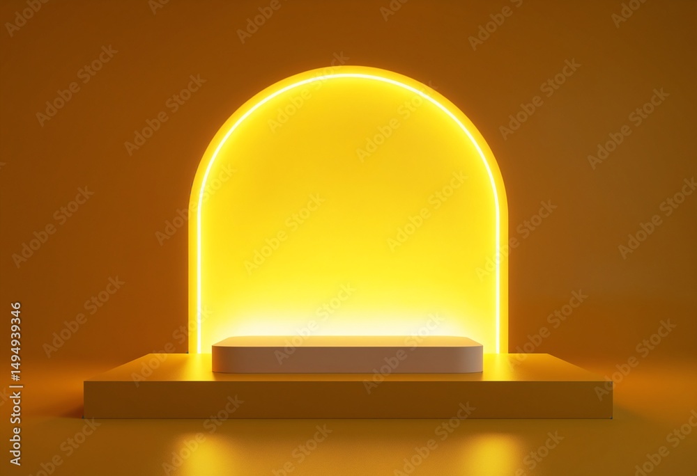 Aufkleber Minimalist Product Display Platform with Vibrant Yellow Glow on Summer Gradient Background for Mockup Presentation