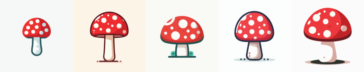 Cute Red Toadstool Mushrooms Clipart – Flat Cartoon Vector Isolated on White Background