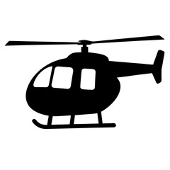 Black and white silhouette of a helicopter flying through the air