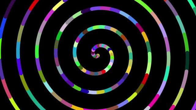 mesmerizing multicolor spiral rapidly rotating on a black background creating a captivating hypnotic visual effect