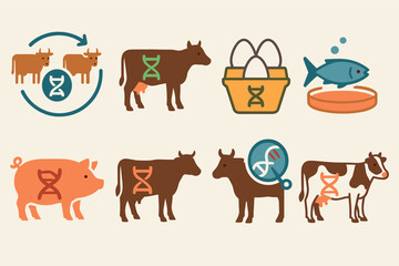 Genetic modification line icons set – outline, dna, biotechnology symbols