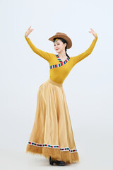 Beautiful dancers performing traditional Tibetan Guozhuang dance in Tibet, China