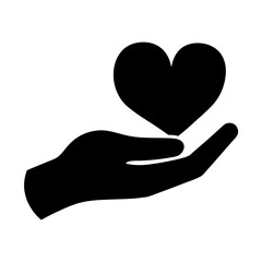 Black Hand Holding Heart Giving Love and Support Symbol Icon Design