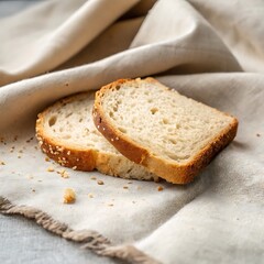 Slice of bread on linen background