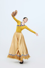Beautiful dancers performing traditional Tibetan Guozhuang dance in Tibet, China