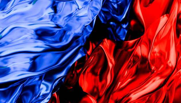 Vibrant blue and red silk-like waves creating a dynamic abstract pattern. Illustration, Blender 3D rendering