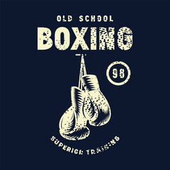 Boxing emblem for t-shirt. Graphic design with rough texture. Light print on black background