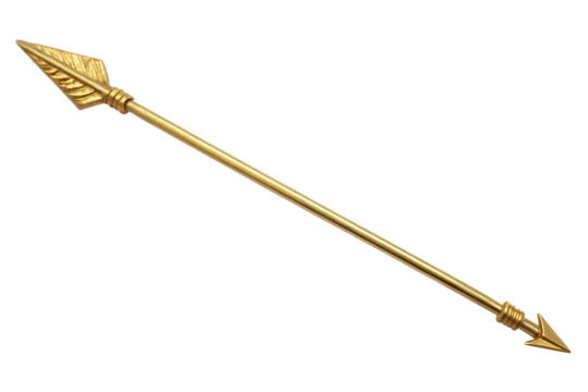 Gold arrow with pointed tip isolated on white background PNG 