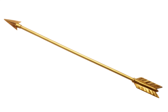 Gold arrow with pointed tip isolated on white background PNG 