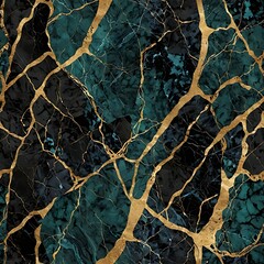 Elegant Teal and Gold Marble Texture Seamless Pattern Design