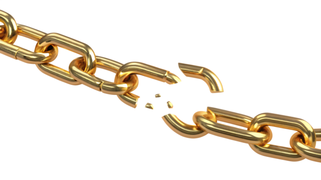 gold golden chain breaking horizontal isolated on white background PNG 