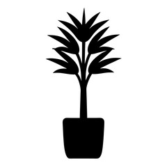 Black silhouette of a houseplant in a pot with stylized leaves