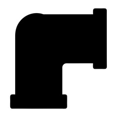 A black silhouette of a plumbing pipe fitting bending at ninety degrees