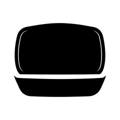 Isolated black silhouette of food container with lid on a white background
