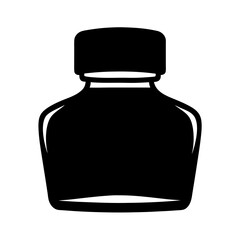 Stylized black ink bottle icon with geometric shape and flat design