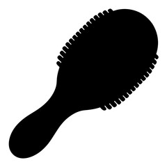 Silhouette of a classic oval hairbrush with curved handle and bristles