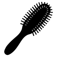 Black Silhouette of an Oval Hairbrush with Handle and Rounded Bristles