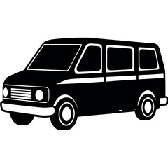 Vector illustration of various white transport vehicles, including a car, bus, and van, isolated for travel and transportation