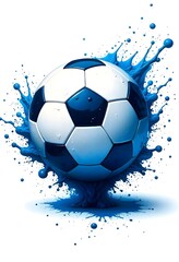 Fototapeta premium Vibrant soccer ball artwork with dynamic blue paint effects high resolution picture